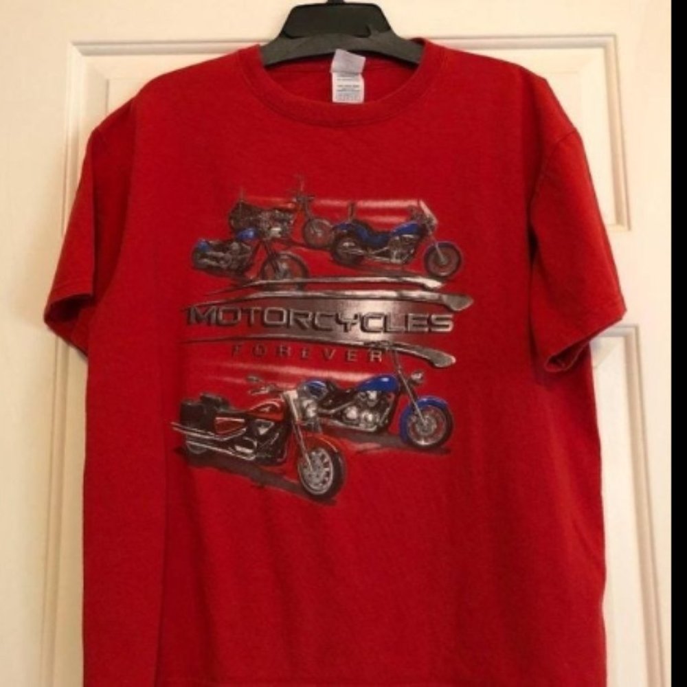 Mens large red tshirt with motorcycles